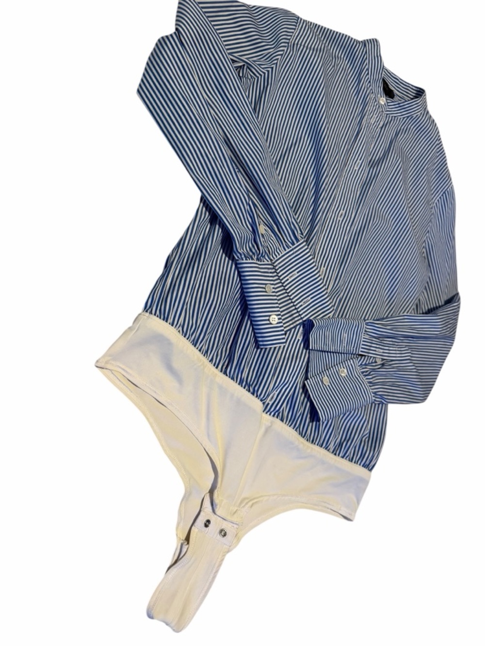 J. Crew Blue and White Striped Button-Down Bodysuit